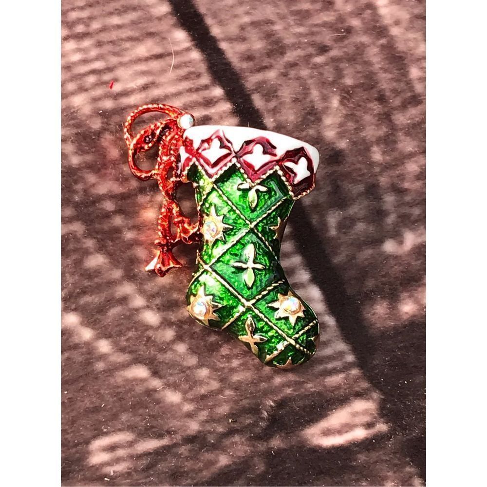 Crystal Christmas Stocking Brooch
